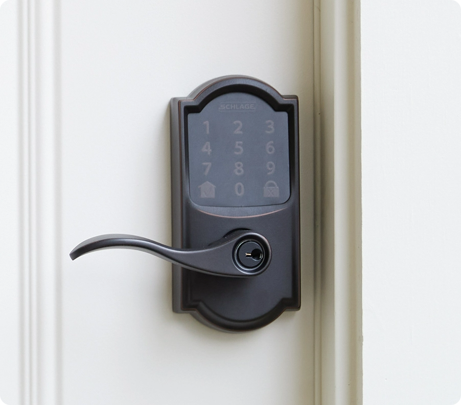 Schlage Encode Lever in matte black.