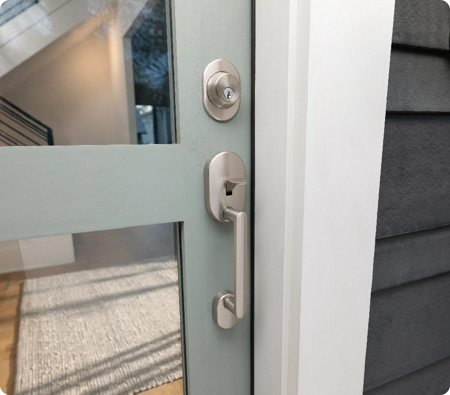 Close up of Remsen Front Entry handle on exterior door.