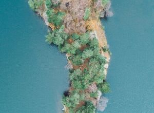 Aerial view of island.