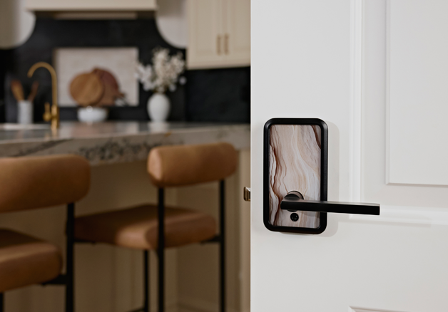 Close up of a unqiue door handle from Pin and Tumbler studio