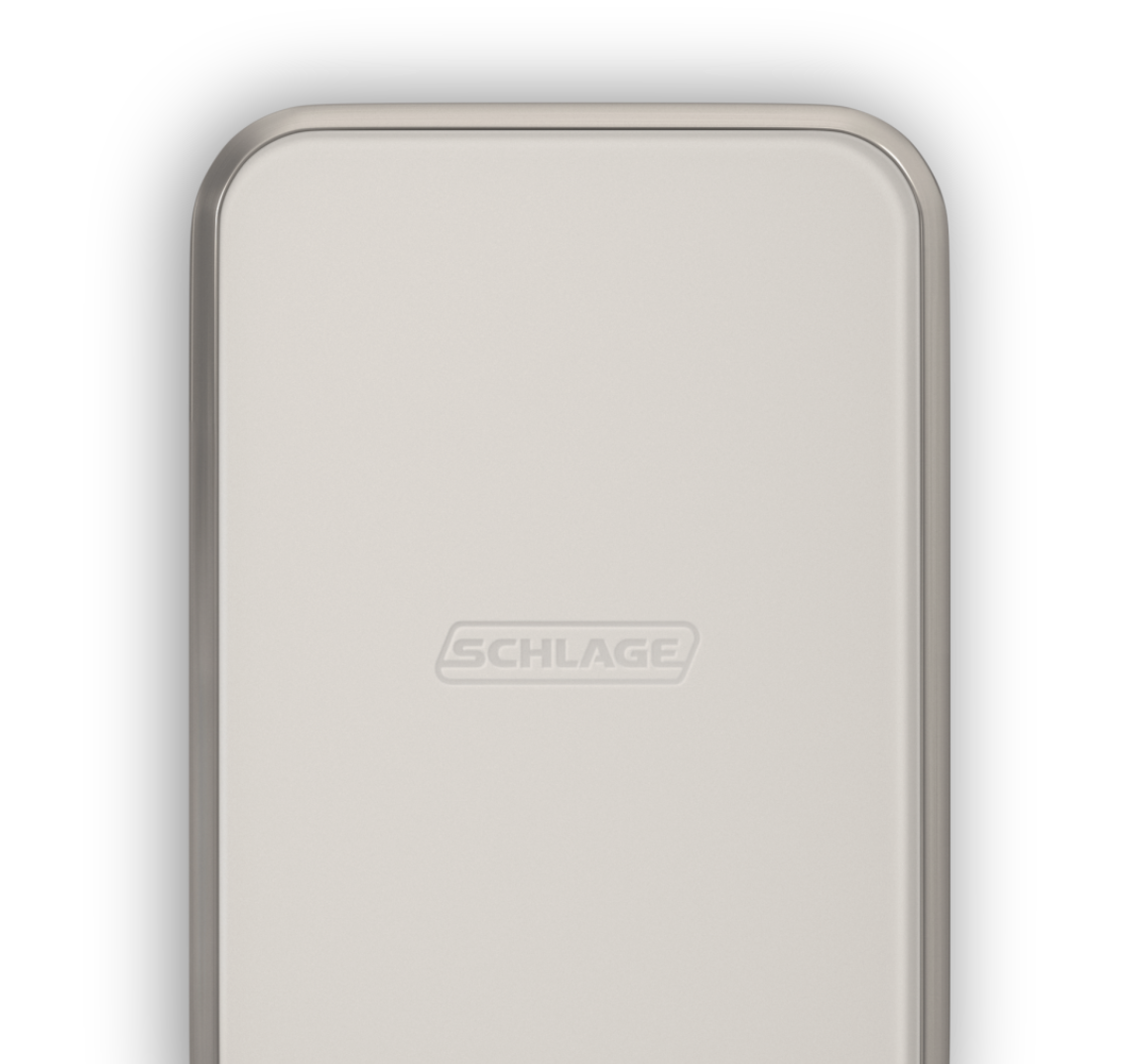 Schlage Sense Pro UWB smart lock product rendering showing proximity unlock light sequence. 