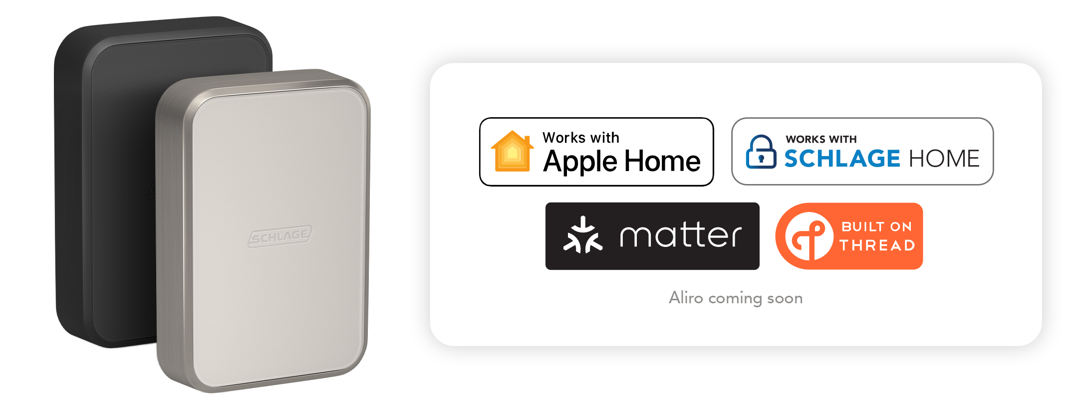 Schlage Sense Pro Ultra wideband smart lock product rendering; works with Apple Home, Matter, Thread, and Schlage Home app
