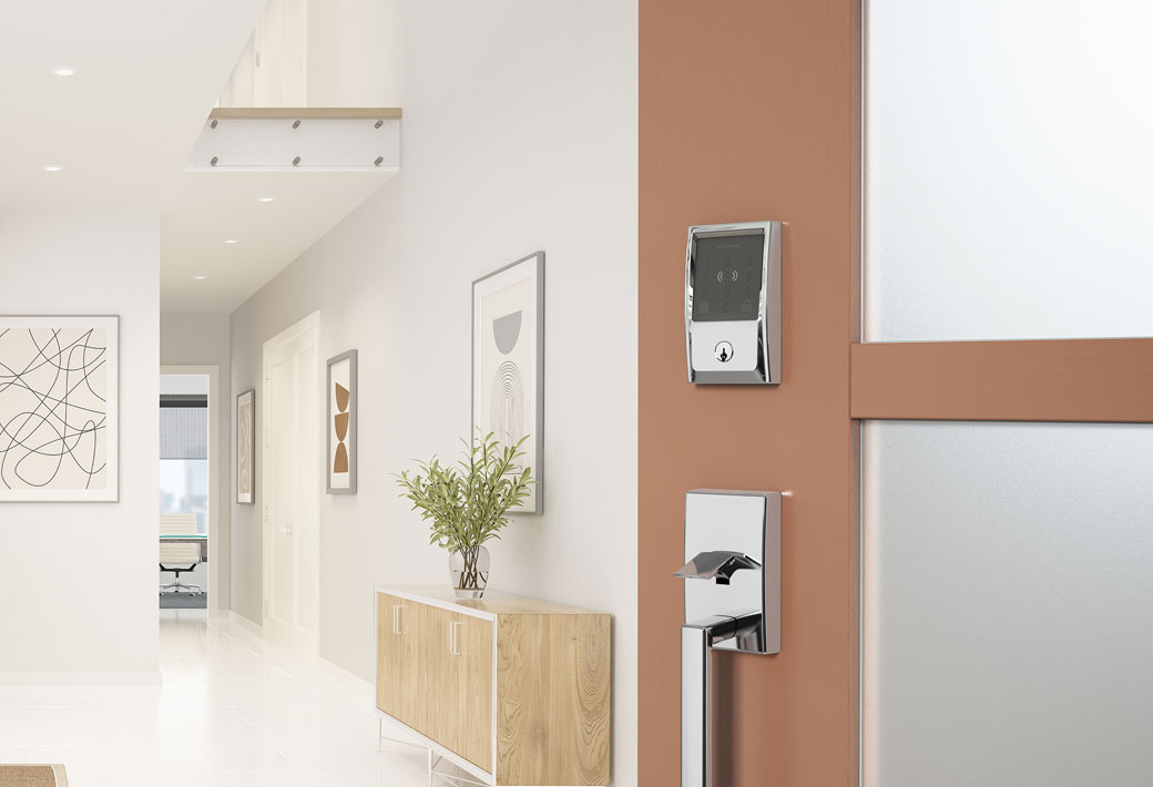 Modern clean chrome door hardware
