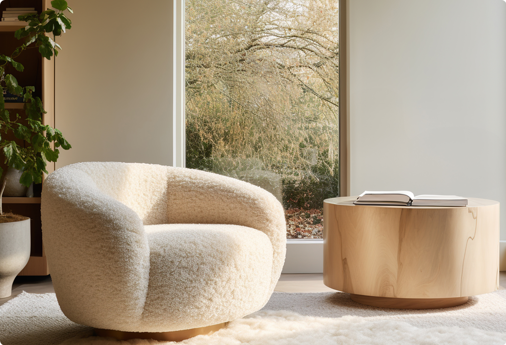 single seater sofa and a table with book on it