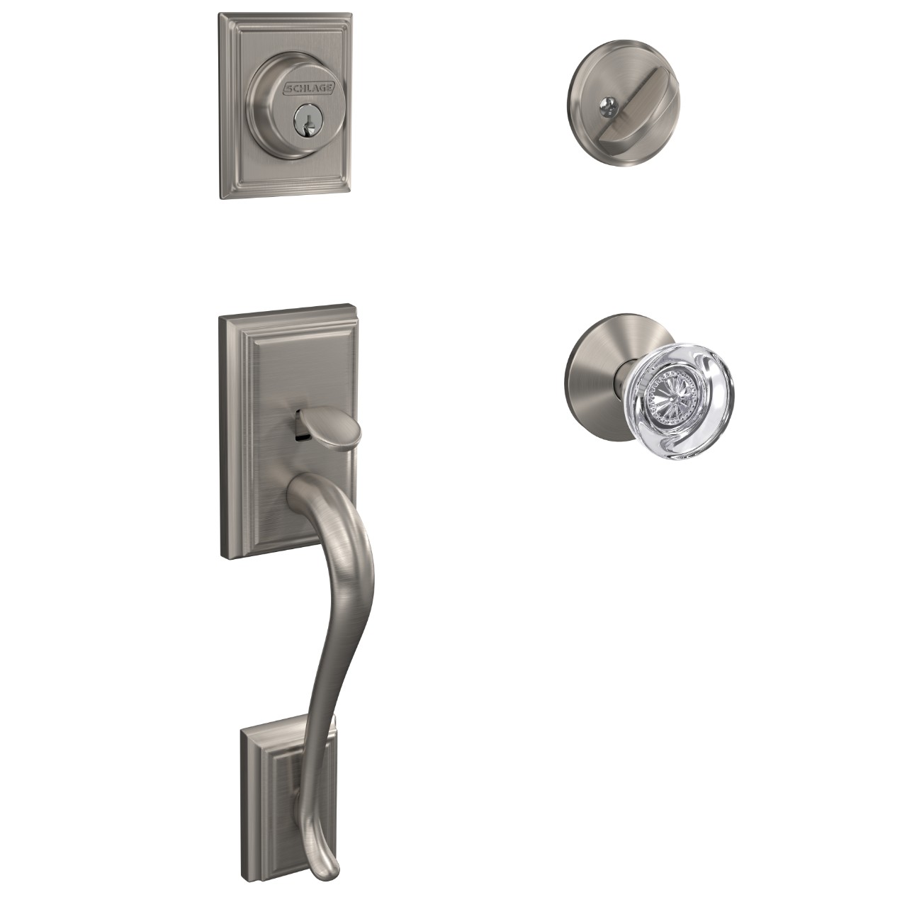 Custom Single Cylinder Handleset and Hobson Glass Knob with Kinsler Trim