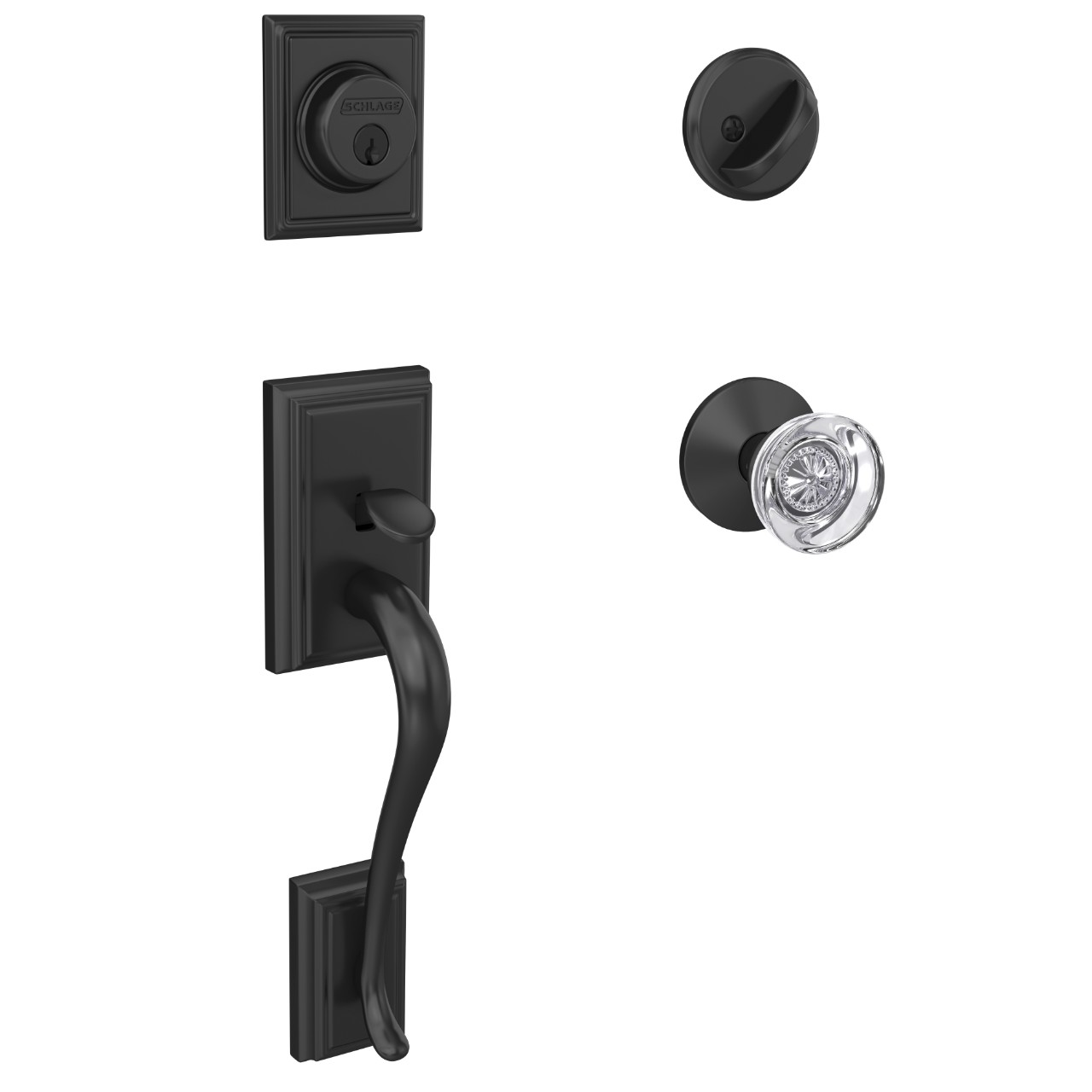 Custom Single Cylinder Handleset and Hobson Glass Knob with Kinsler Trim