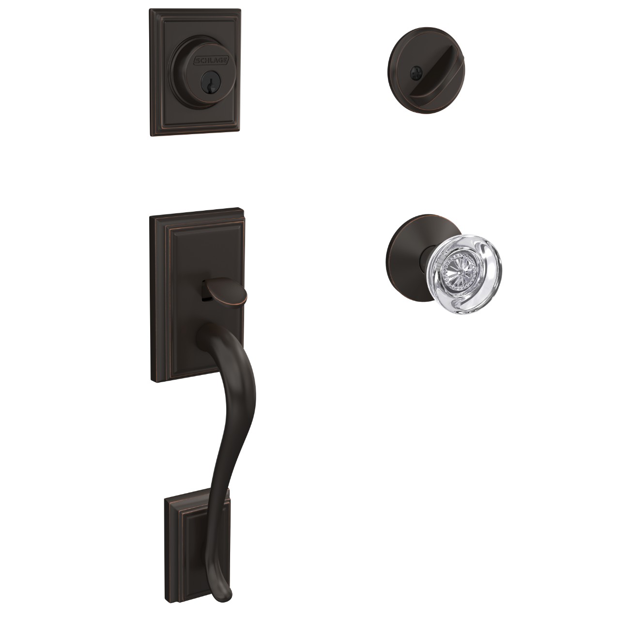 Custom Single Cylinder Handleset and Hobson Glass Knob with Kinsler Trim