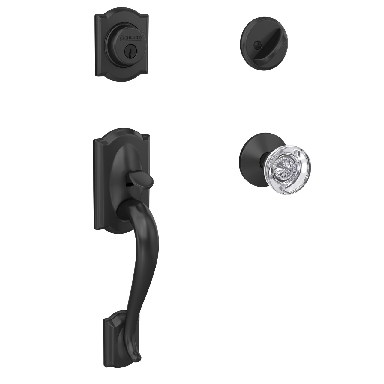 Custom Single Cylinder Handleset and Hobson Glass Knob with Kinsler Trim