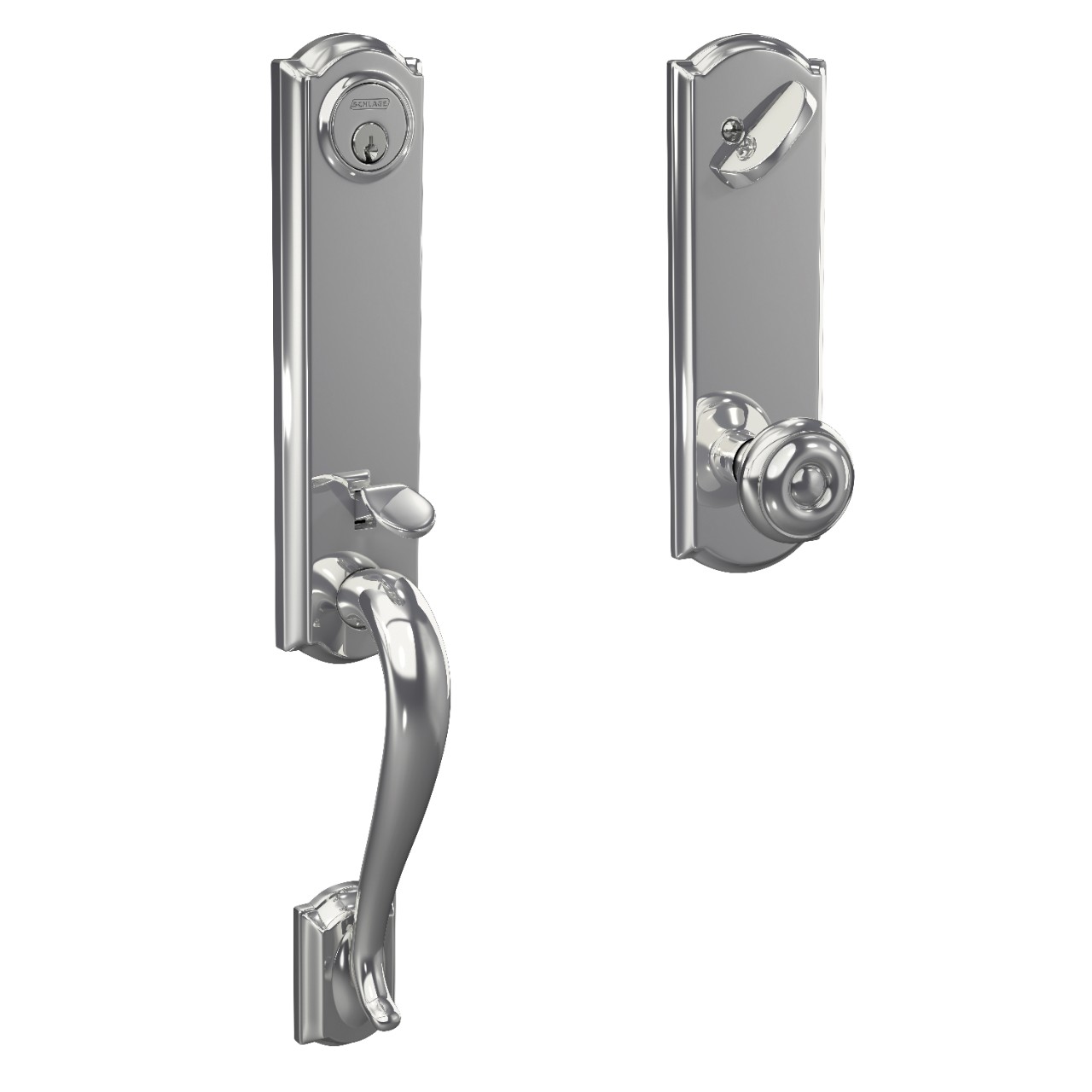 Custom 3/4 Trim Single Cylinder Handleset and Georgian Knob with Camelot Trim