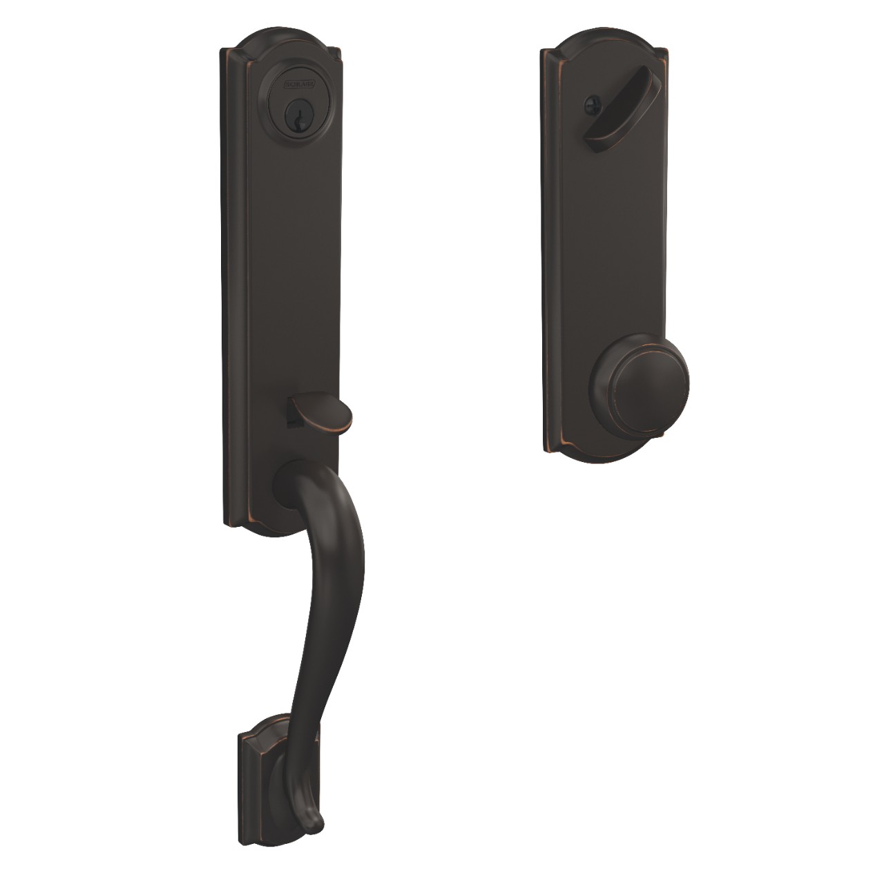 Custom 3/4 Trim Single Cylinder Handleset and Andover Knob with Camelot Trim