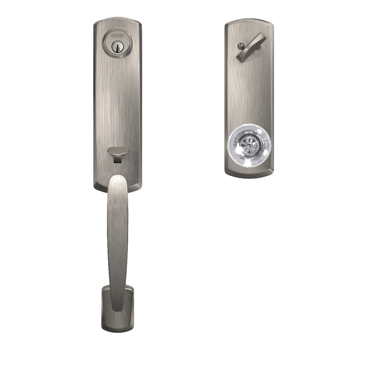 Custom 3/4 Trim Single Cylinder Handleset and Hobson Glass Knob with Greenwich Trim