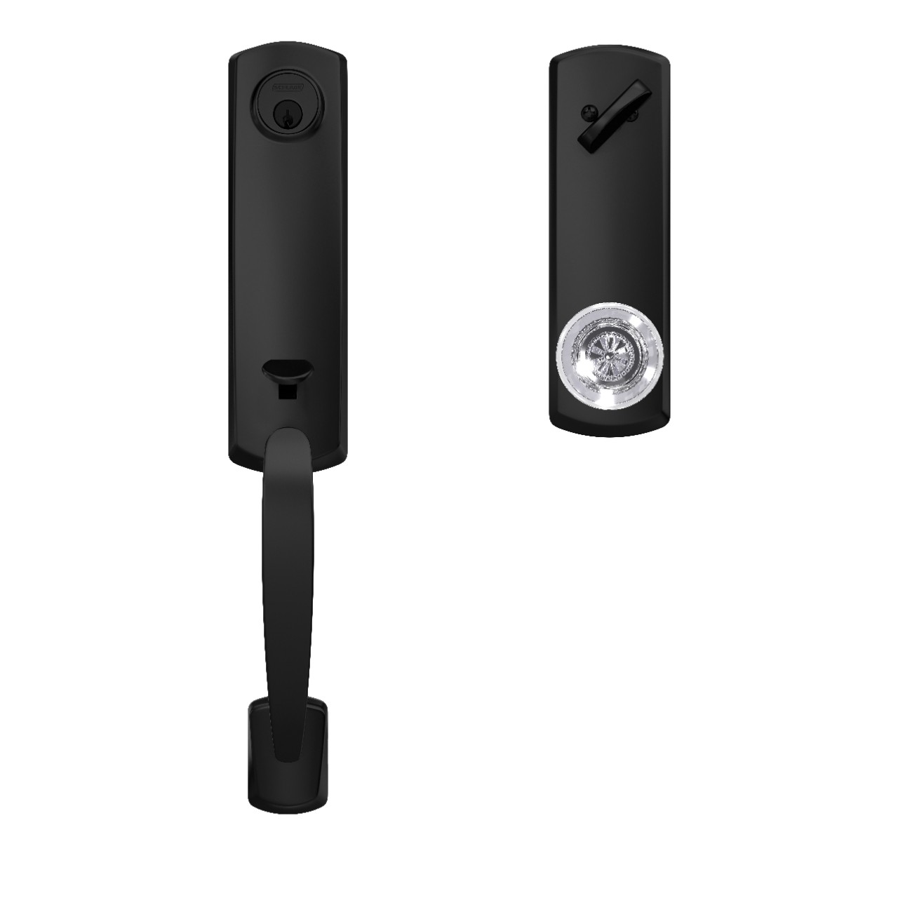 Custom 3/4 Trim Single Cylinder Handleset and Hobson Glass Knob with Greenwich Trim
