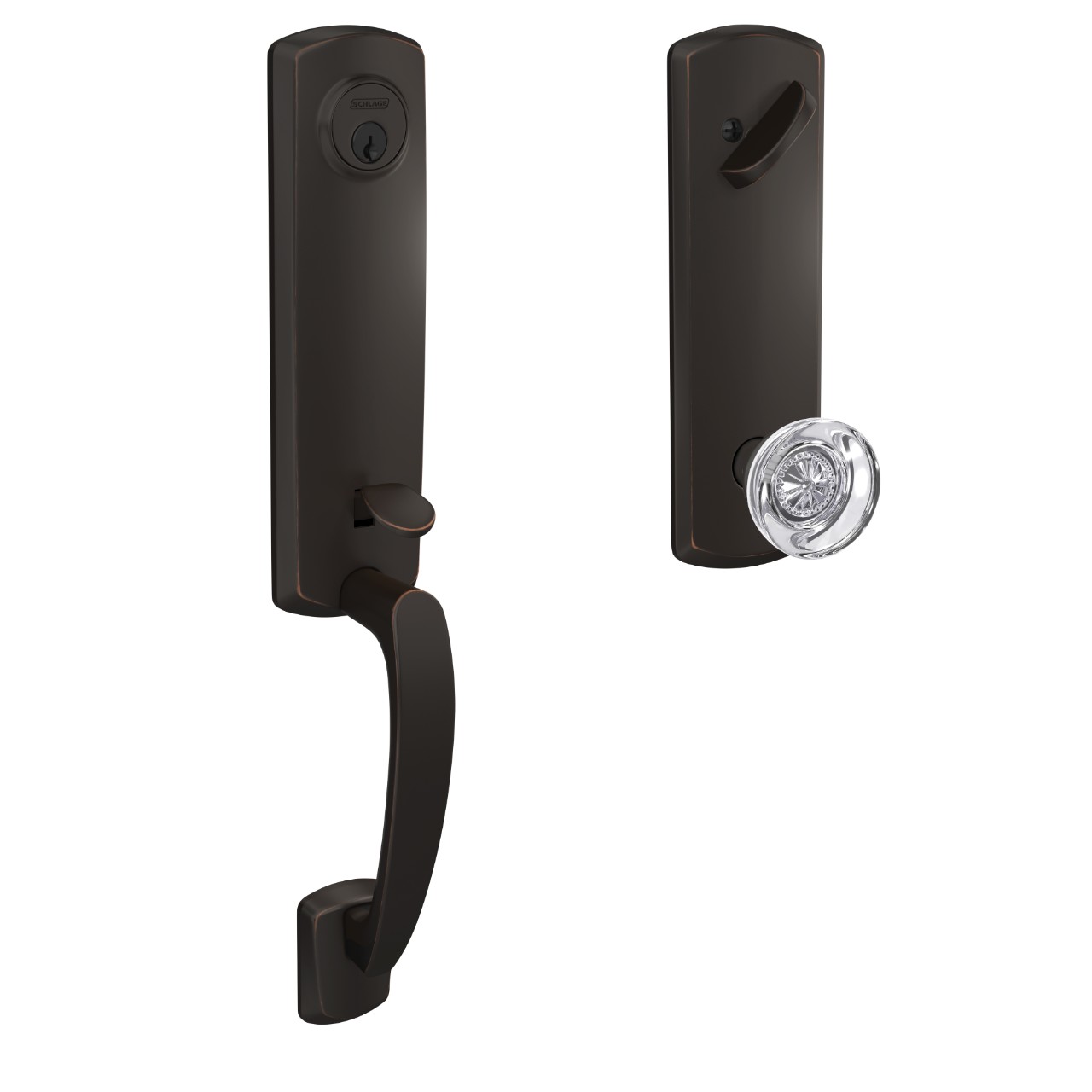 Custom 3/4 Trim Single Cylinder Handleset and Hobson Glass Knob with Greenwich Trim