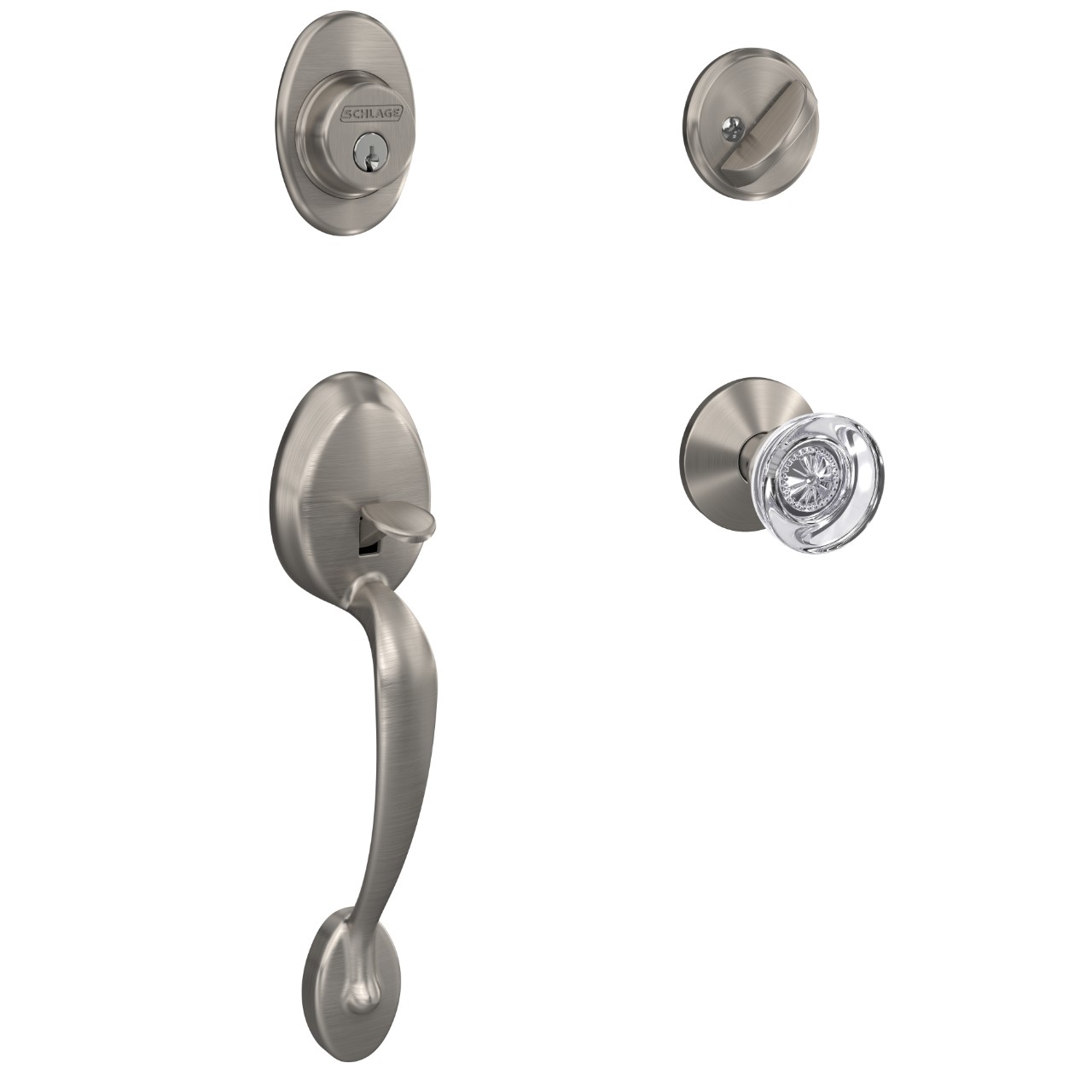 Custom Single Cylinder Handleset and Hobson Glass Knob with Kinsler Trim