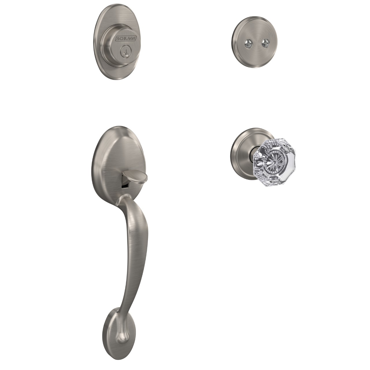 Custom Inactive Handleset and Alexandria Glass Knob with Alden Trim
