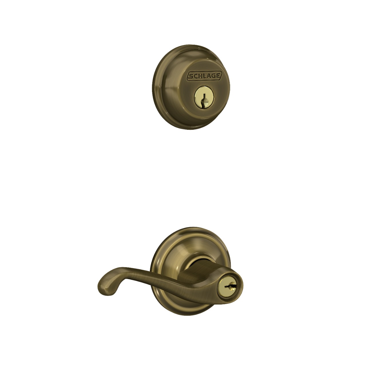 Single Cylinder Deadbolt and Flair Lever Keyed Entry Lock