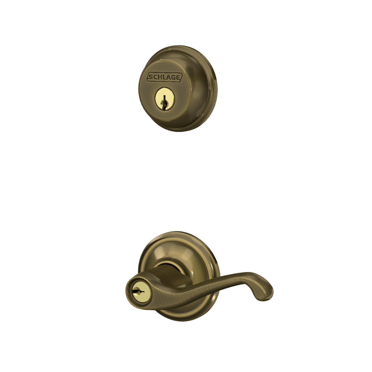 Single Cylinder Deadbolt and Flair Lever Keyed Entry Lock