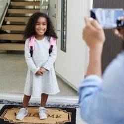 Little girl on first day of school | Schlage