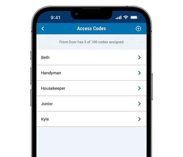 Schlage Home app access codes screen