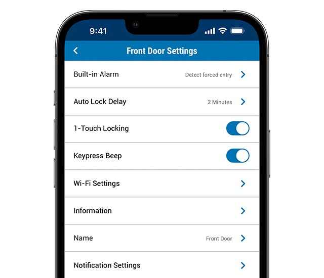 Schlage Home app settings screen.
