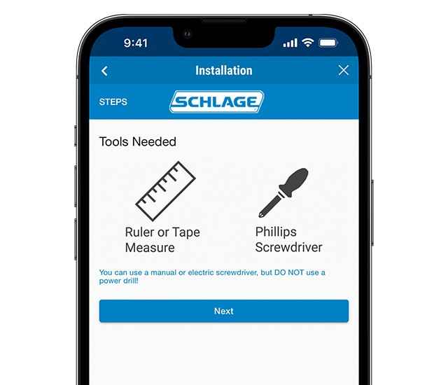 Schlage Home app interactive installation instructions screen